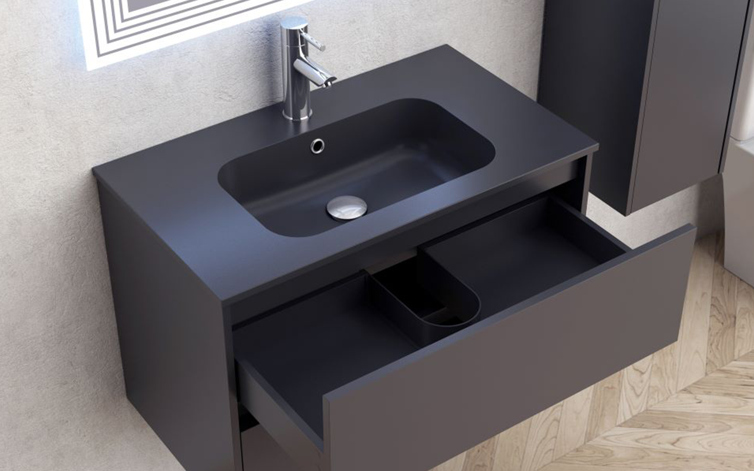 PVC bathroom cabinet with sink ICP7955MB Blake, black matt  4